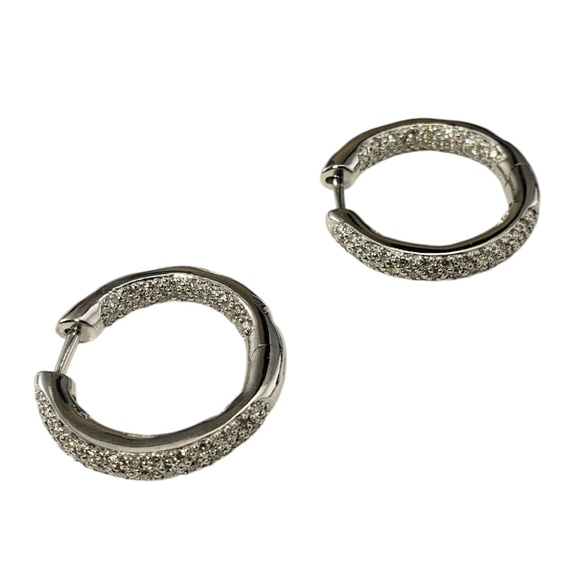 14 Karat White Gold Diamond Hoop Earrings #21231 - Picture 3 of 8